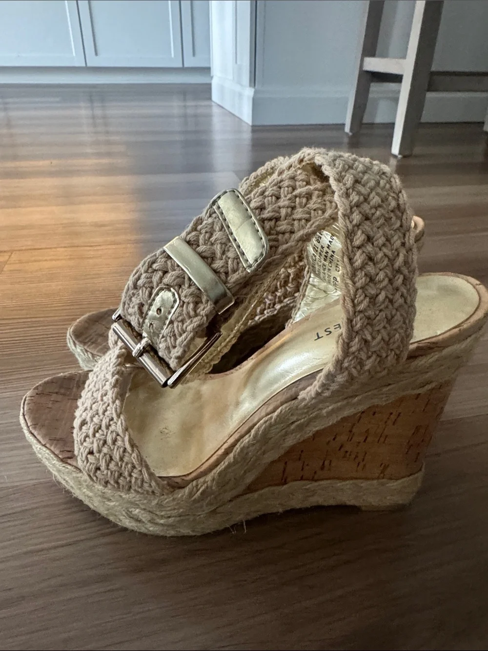 Nine West Natural Braided Espadrille Cork Wedge Sandals